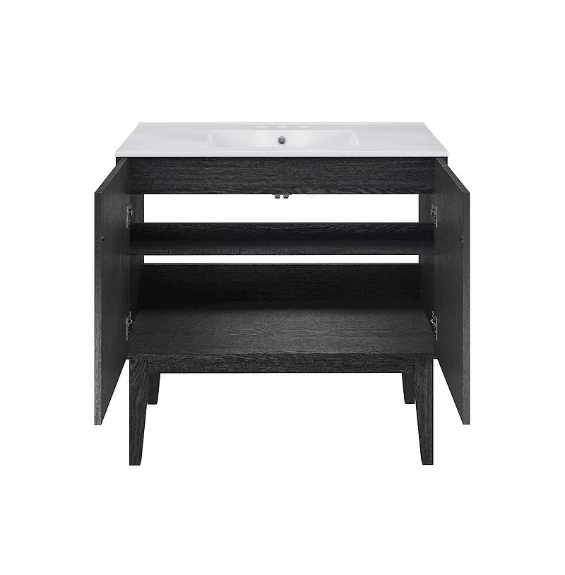 Swiss Madison36" Freestanding Bathroom Vanity in Black Oak with 3-Hole Widespread Sink Top