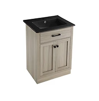 Swiss Madison Burdon 24 in. Brown Oak Bathroom Vanity With Black Ceramic Sink Top