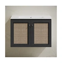 Swiss Madison 30" Wall-Mounted Bathroom Vanity in Black Oak with Single Faucet Hole Vanity Top