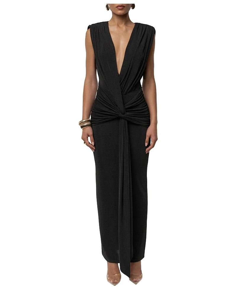 Jluxlabel Women's Palma Plunge V-Neck Ruched Sleeveless Maxi Dress