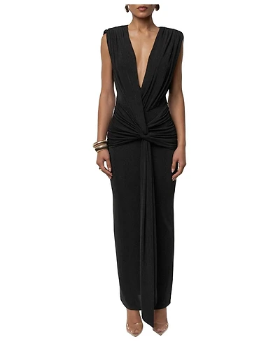 Jluxlabel Women's Palma Plunge V-Neck Ruched Sleeveless Maxi Dress
