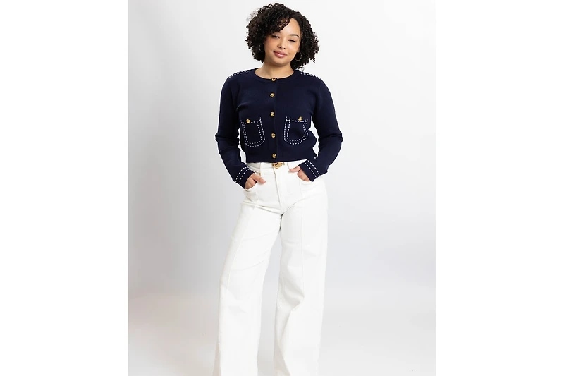 Caldwell Collection Women's Jessica Cropped Fitted Button-Front Cardigan