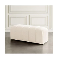Jofran Tess Contemporary Modern Ivory Boucle Upholstered Plush Bench