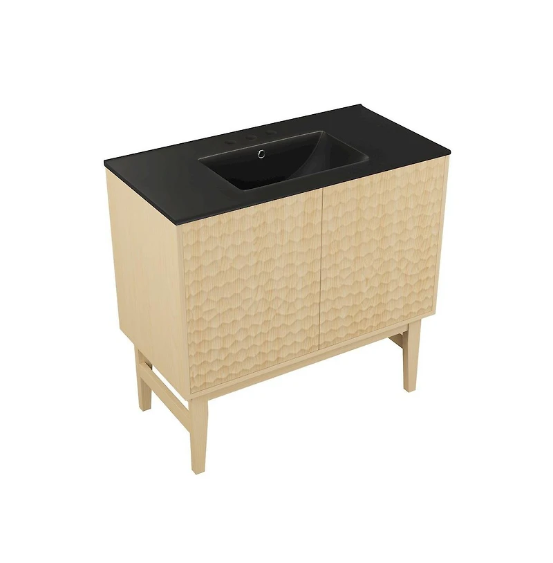 Swiss Madison 36" Freestanding Bathroom Vanity, Natural Oak, Black 3-Hole Widespread Sink Top