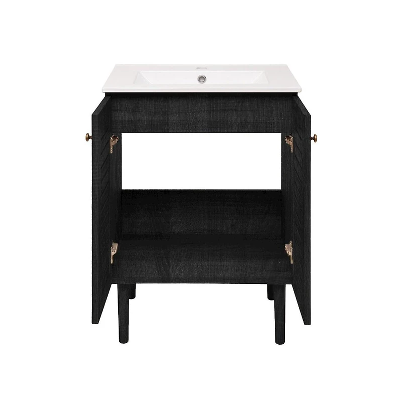 Swiss Madison Bron 24" Freestanding Bathroom Vanity in Black Oak with Sink Top