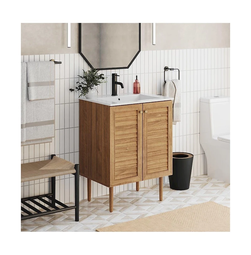 Bron 24" Freestanding Bathroom Vanity in Golden Oak with Sink Top