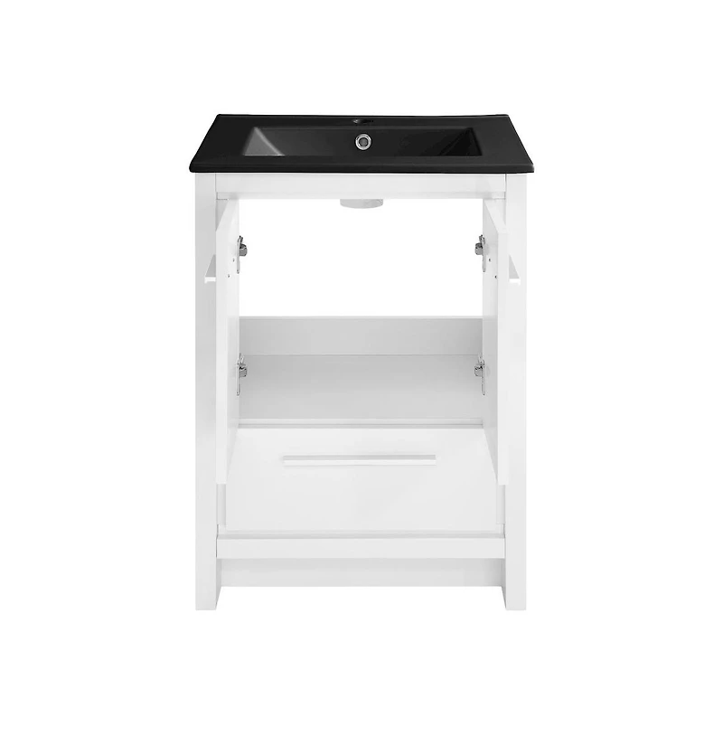 Virage 24 in. White Bathroom Vanity With Black Ceramic Sink Top