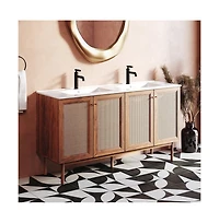 Swiss Madison Classe 60" Freestanding Bathroom Vanity in Golden Oak with Double Basin Sink Top