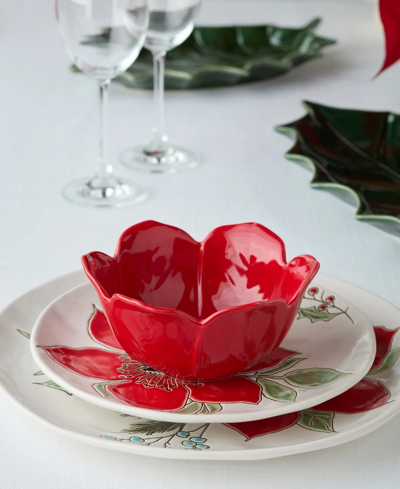 Certified International Festive Blooms Poinsettia Ice Cream Bowls, Set of 4