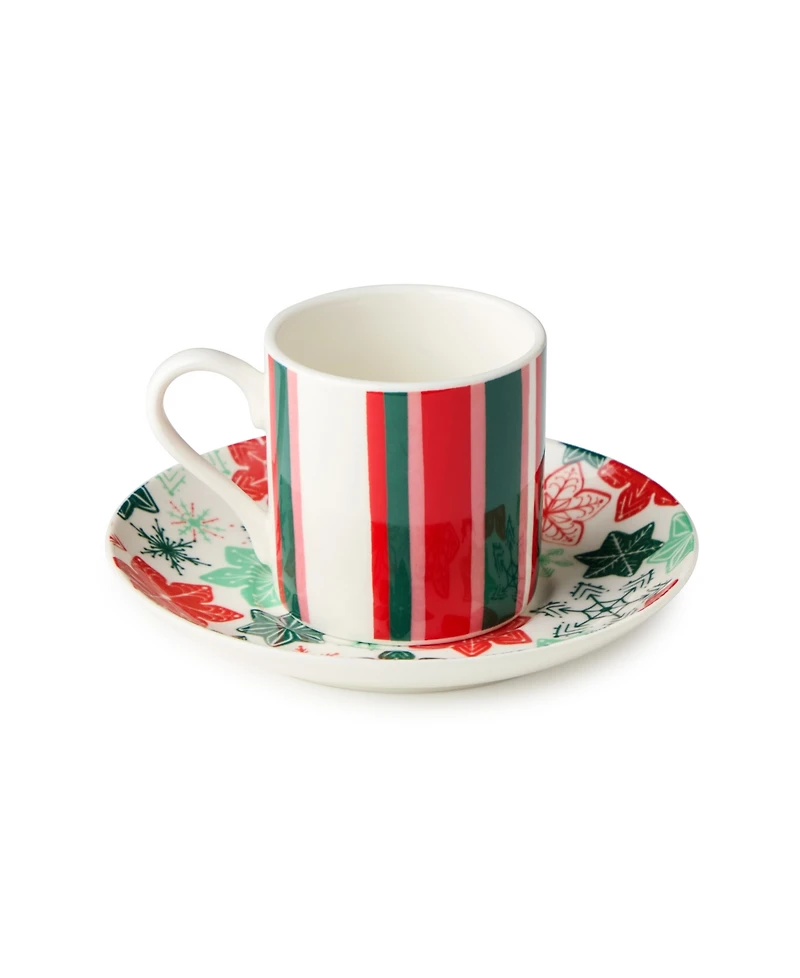 Certified International Holiday Spruce Espresso Cup Saucer Set, Service for 6
