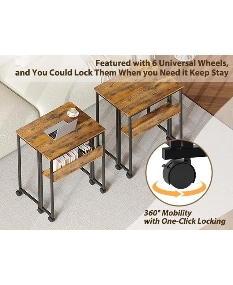 gaomon Folding Computer Desk with Storage Shelf 24.8" Mobile Rolling Table on Wheels Space Saving Collapsible Writing Desk for Small Space Home Office