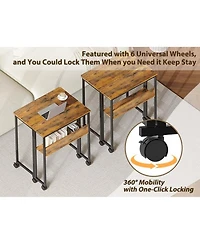 gaomon Folding Computer Desk with Storage Shelf 24.8" Mobile Rolling Table on Wheels Space Saving Collapsible Writing Desk for Small Space Home Office