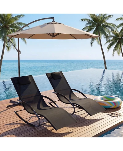 gaomon Outdoor Lounge Chair Set of 2 Patio Recliner with Pillow Breathable Mesh Steel Frame Heavy Duty Rocking Chaise for Pool Lawn Garden Backyard