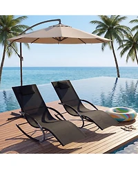 gaomon Outdoor Lounge Chair Set of 2 Patio Recliner with Pillow Breathable Mesh Steel Frame Heavy Duty Rocking Chaise for Pool Lawn Garden Backyard