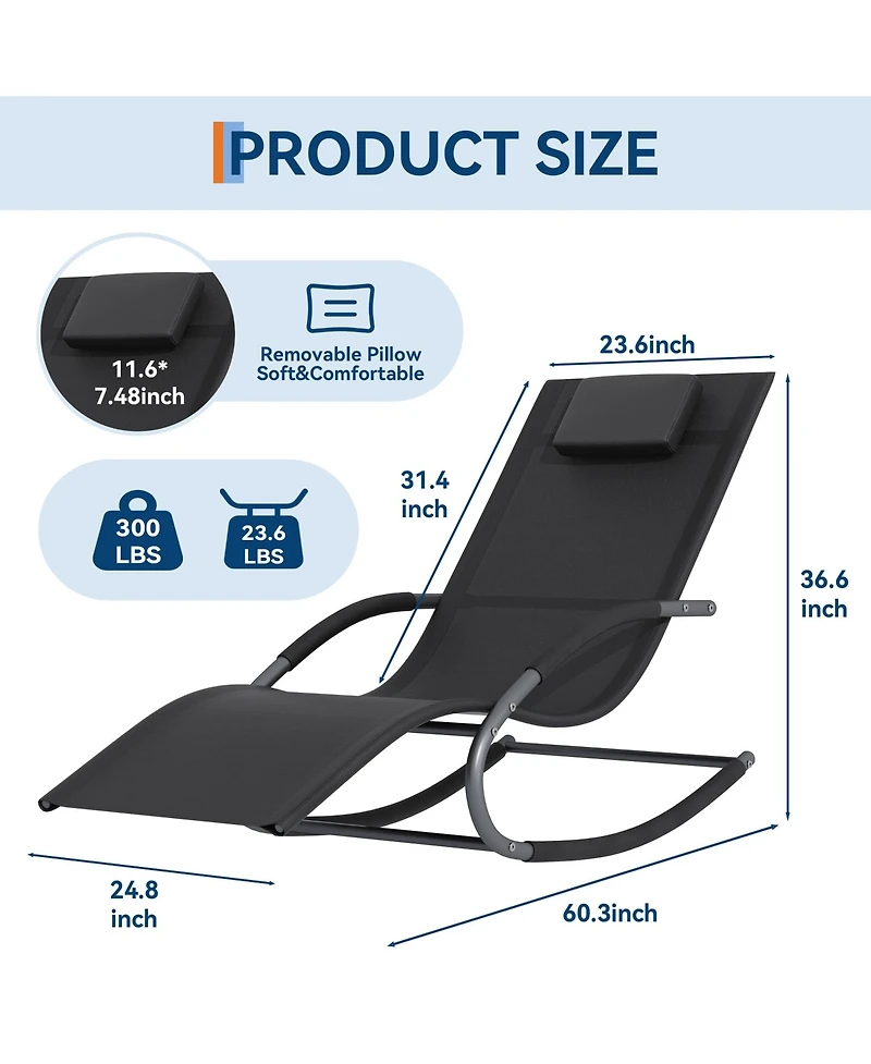 gaomon Outdoor Lounge Chair Set of 2 Patio Recliner with Pillow Breathable Mesh Steel Frame Heavy Duty Rocking Chaise for Pool Lawn Garden Backyard