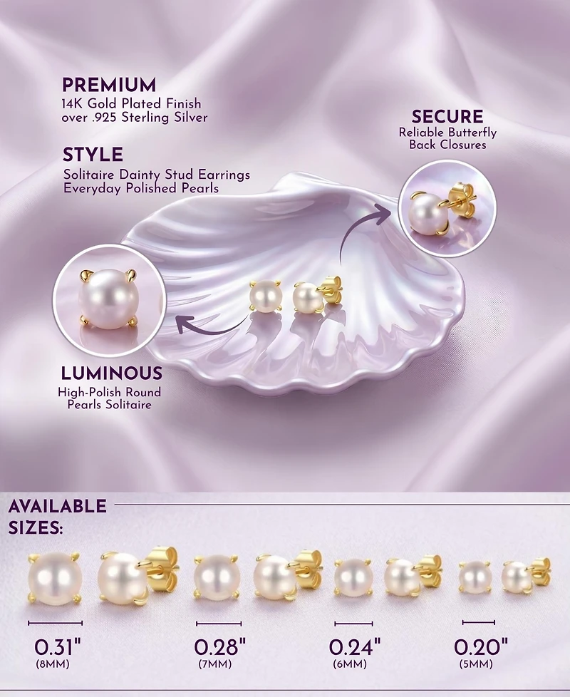 GiGiGirl GiGiGirl's Baby/ Kids 14k Gold Plated with Round White Genuine Pearl Solitaire Stud Earrings in Sterling Silver