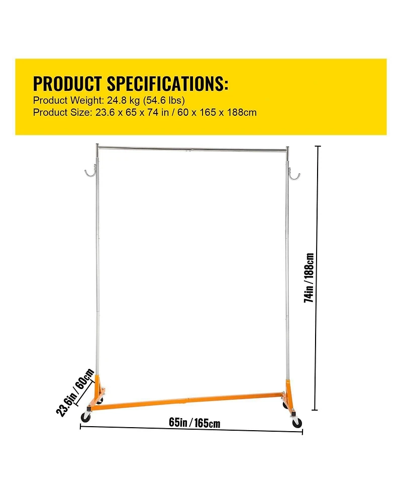 Slickblue Heavy Duty Z Base Clothing Rack with Wheels, Adjustable Garment Rack