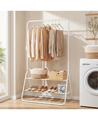 Sugift Heavy Duty Clothes Rack with Hanging Rod and 2 Storage Shelves Freestanding Garment Organizer