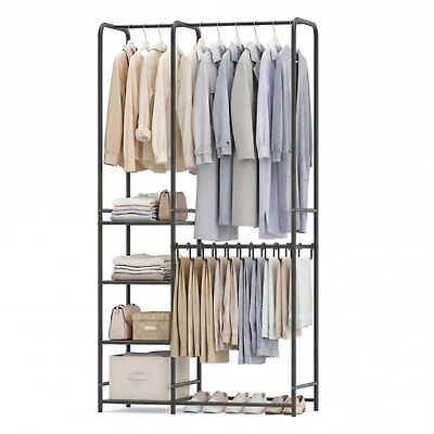 Sugift Portable Closet with Pants Hangers 2 Hanging Rods and 4 Storage Shelves Freestanding Wardrobe Rack