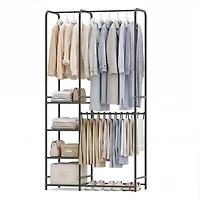 Sugift Portable Closet with Pants Hangers 2 Hanging Rods and 4 Storage Shelves Freestanding Wardrobe Rack
