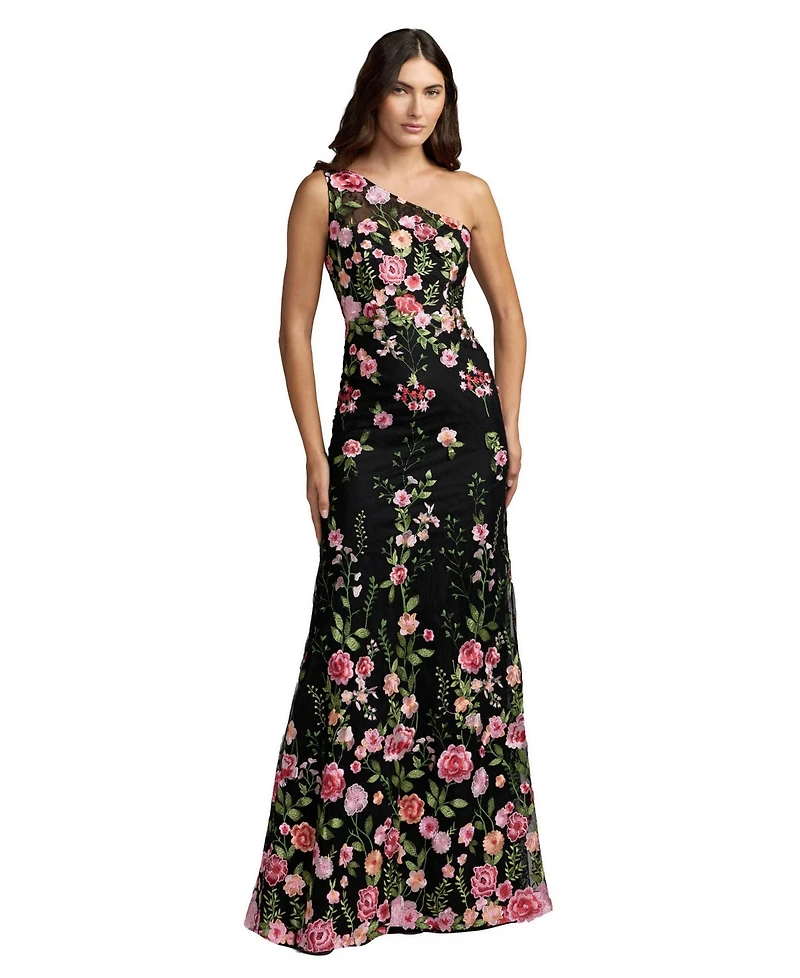 Mac Duggal Petite One Shlouder Lace Embroidered Gown Dresse