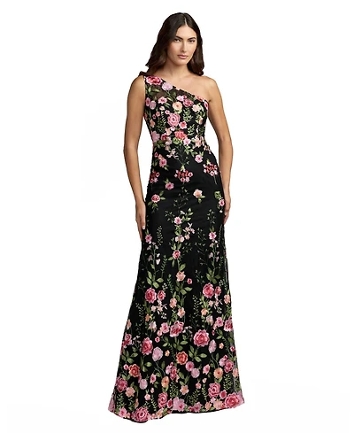 Mac Duggal Petite One Shlouder Lace Embroidered Gown Dresse