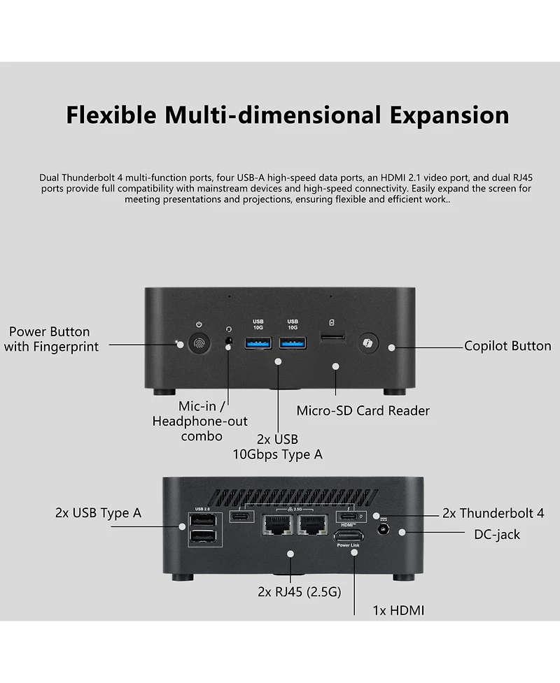 Msi Cubi Nuc Ai+ 2MG Business Mini Desktop, Intel Core Ultra 7 258V, Intel Arc 140V, 32GB Ram, 2TB Ssd, Wi-Fi 6, Win11 Pro, Black
