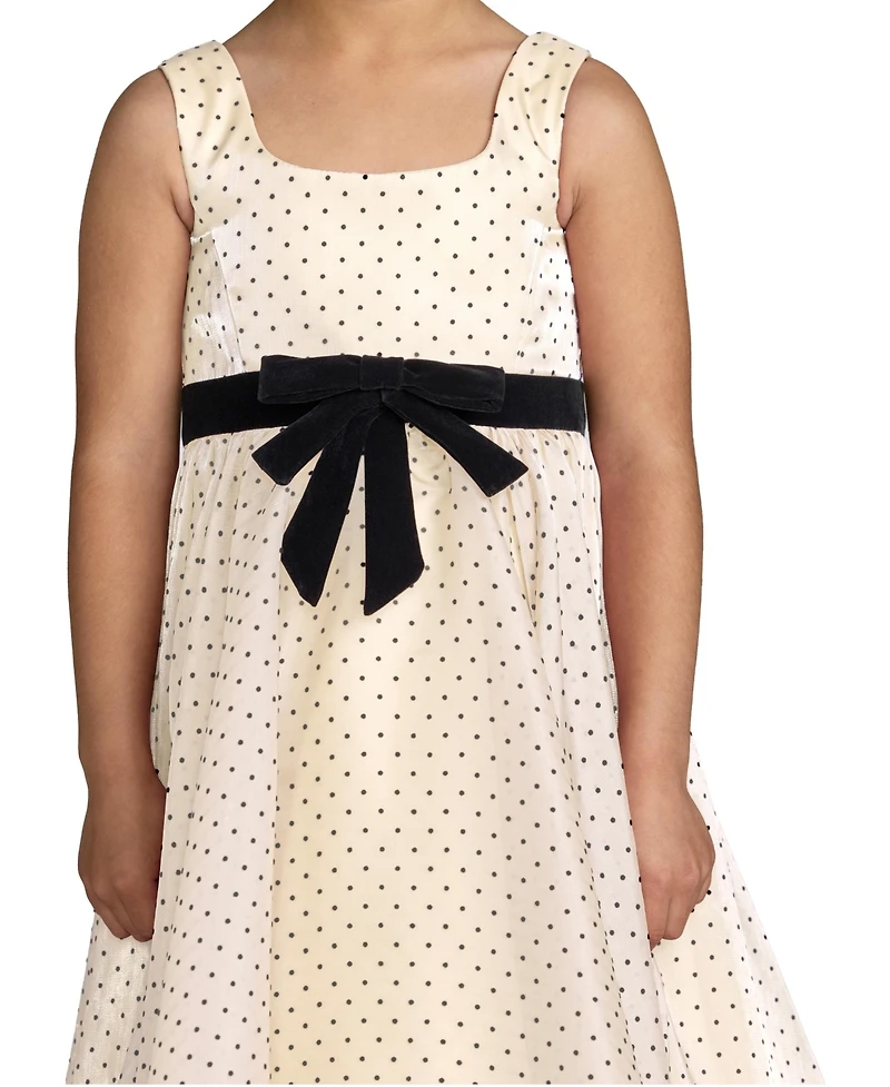 Mac Duggal Little Girls Polka Dot Chiffon Maxi Dress with Bow Sash