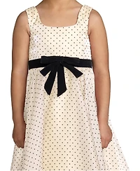Mac Duggal Little Girls Polka Dot Chiffon Maxi Dress with Bow Sash