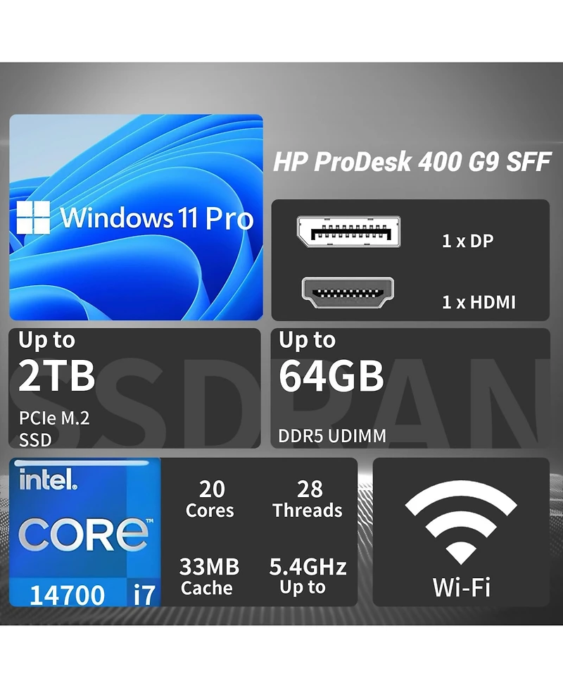 Hp ProDesk 400 G9 Small Form Factor Desktop with Intel Core i7-14700, 64GB DDR5