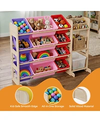 gaomon Kids Toy Storage Organizer 42" Wide Wood Cubby Bookshelf with 12 Bins and 3 Open Shelves for Playroom Nursery Bedroom
