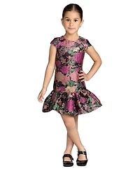 Mac Duggal Little Girls Floral Brocade Fit and Flare Dress