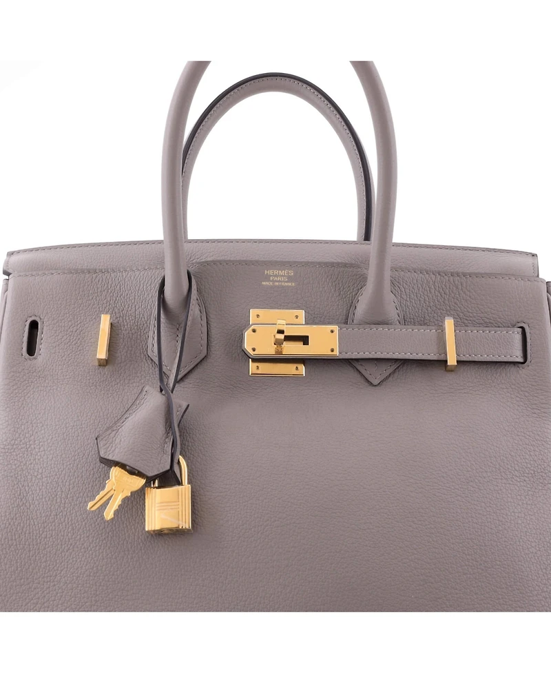Pre-Owned Hermes Birkin 30 Handbag Grey Novillo with Gold Hardware