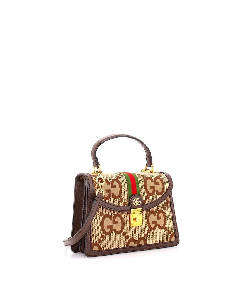 Pre-Owned Gucci Small Ophidia Flap Top Handle Bag Jumbo Gg Canvas
