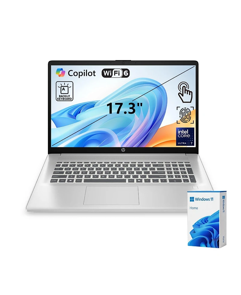 Hp 17.3" Touchscreen Business Copliot Ai Laptop, Intel Core Ultra 7 255U, Intel Graphics, 16GB DDR5, 512GB Ssd, Wi-Fi 6, Win11 Home, Silver