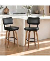 gaomon Set of 2 Bar Stools 26" Counter Height Swivel Faux Leather Seat with Backrest Bentwood Legs for Kitchen Island Home