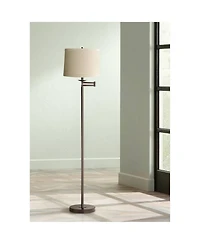 360 Lighting Modern Swing Arm Floor Lamp 60.5" Tall Bronze Natural Linen Drum Shade for Living Room Reading Bedroom Office