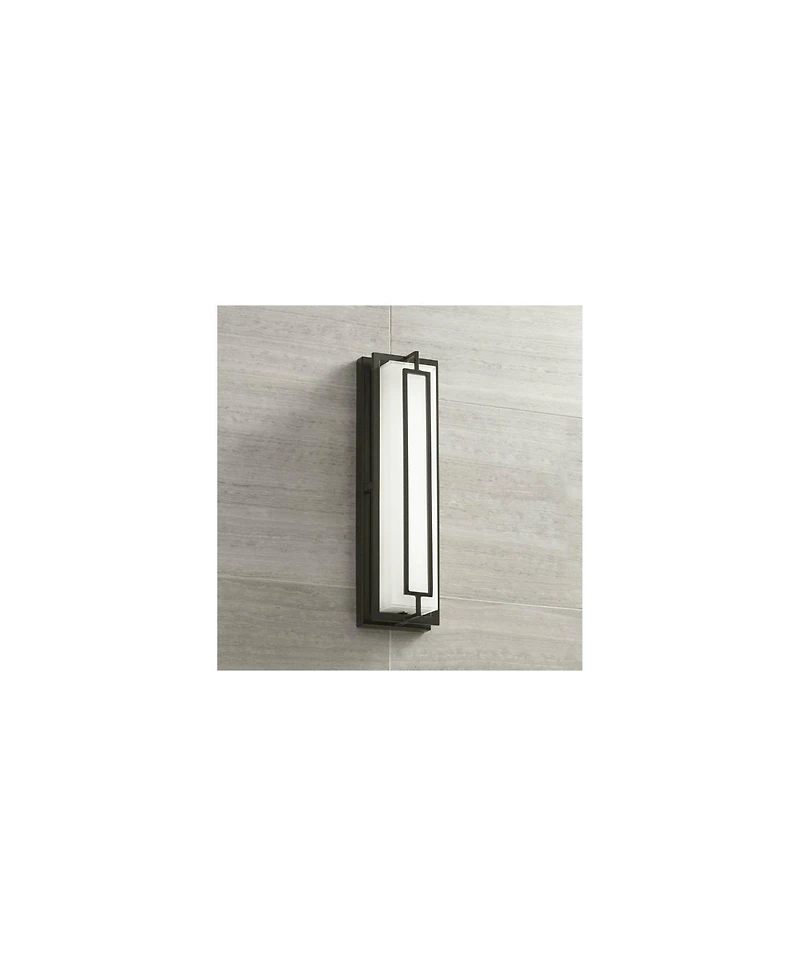 Possini Euro Design Belfonte Modern Outdoor Wall Light Fixtures Set of 2 Bronze Rectangular Frame Led 16 1/4" White Glass for Post Exterior