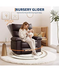 Leather Manual Recliner Chair for Adults with Heat and Massage, 360degree(s) Swivel, 30degree(s) Rocking, Nursery Glider, Single Sofa for Living Room