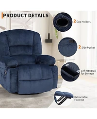 Oversized Swivel Rocker Recliner with Massage and Heat, Corduroy, Extra Wide Seat