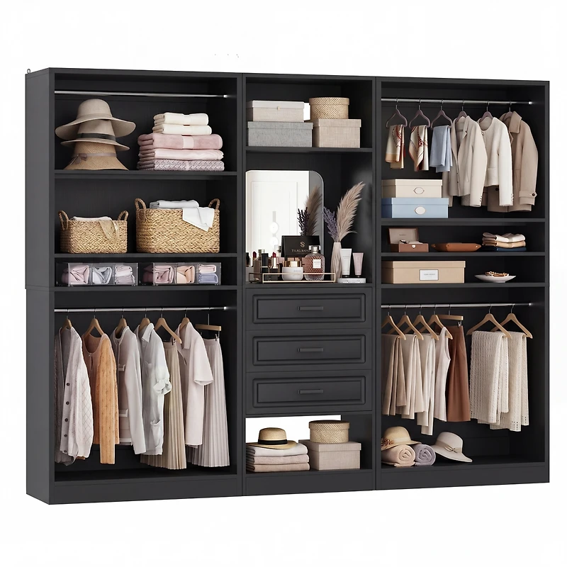 Aheaplus Closet System Set with Mirror and Shelves, Organizer Drawer