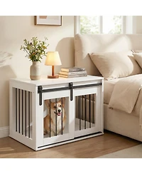 Sugift Dog Crate Furniture Heavy Duty Kennel End Table with Sliding Barn Door for Small and Medium Dogs