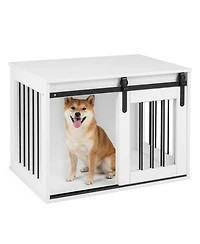 Sugift Dog Crate Furniture Heavy Duty Kennel End Table with Sliding Barn Door for Small and Medium Dogs