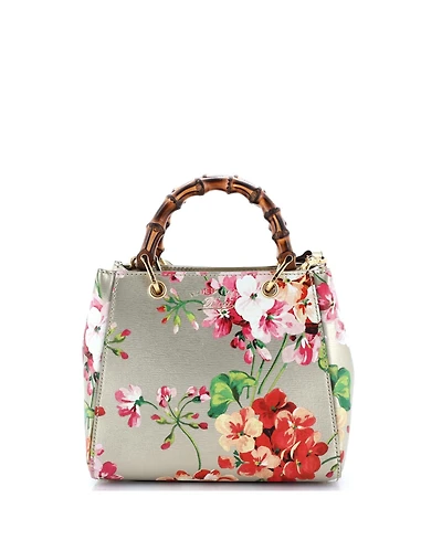 Pre-Owned Gucci Mini Bamboo Shopper Tote Blooms Print Leather