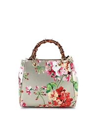 Pre-Owned Gucci Mini Bamboo Shopper Tote Blooms Print Leather