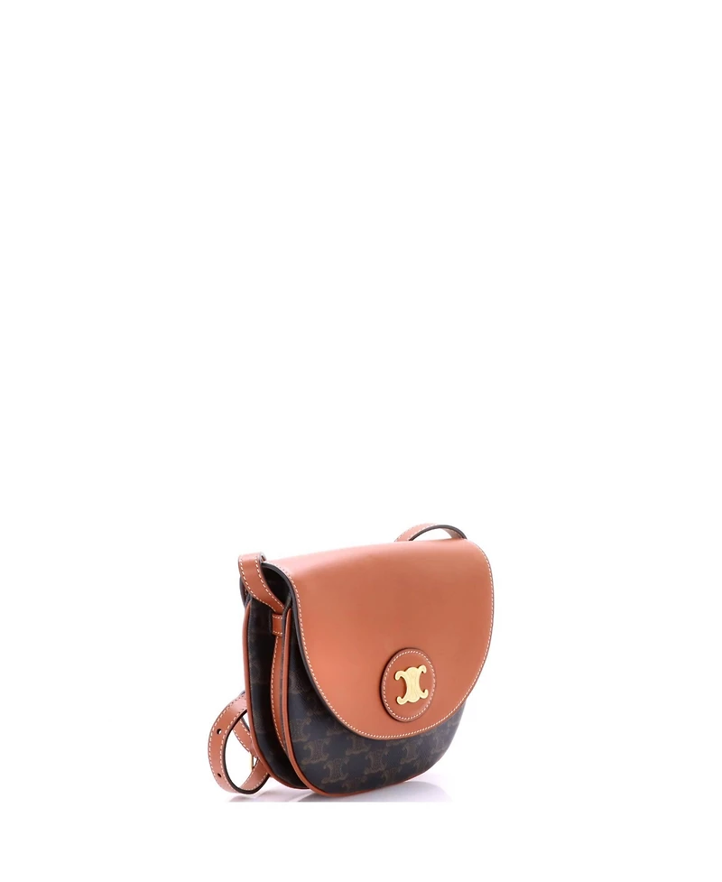 Pre-Owned Celine Small Besace Shoulder Bag Leather and Triomphe Coated Canvas
