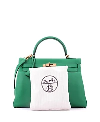 Pre-Owned Hermes Kelly 32 Handbag Green Evercolor with Gold Hardware