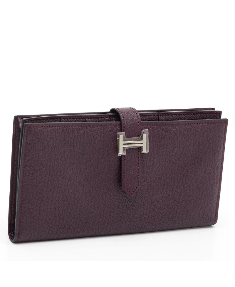 Pre-Owned Hermes Women's Raisin Epsom Leather Palladium Finish Bearn Wallet