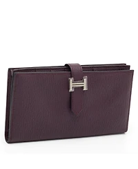 Pre-Owned Hermes Women's Raisin Epsom Leather Palladium Finish Bearn Wallet