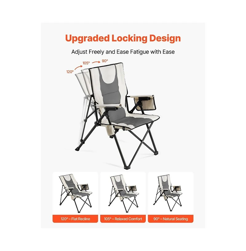Slickblue Portable Reclining Camping Chair with Headrest, Armrests and Full Padding for Outdoor Use
